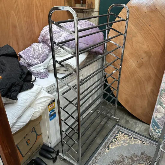 Tall rolling shoe rack (just missing one screw) 151cm tall.