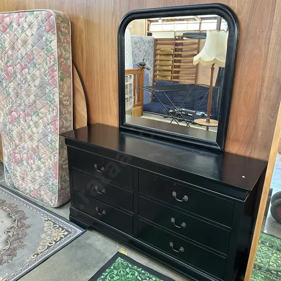 Modern six drawer black painted dresser, or drawers without mirror.
