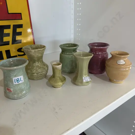 collection 7 small Crown Lynn vases
