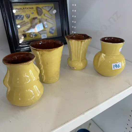 set 4 Yellow/Brown glazed Crown Lynn vases