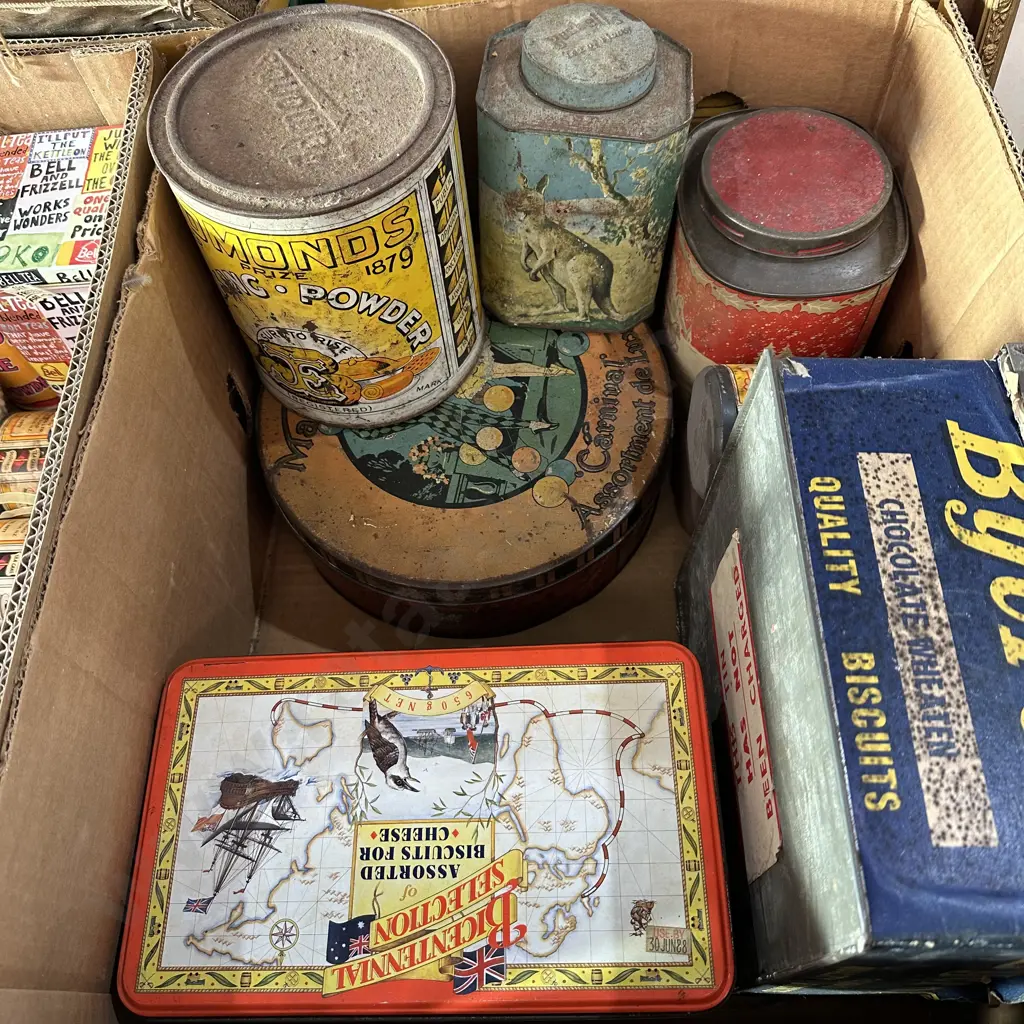 Two boxes collectable tins, bottle, icing set etc.(2 photos)) Image 1++