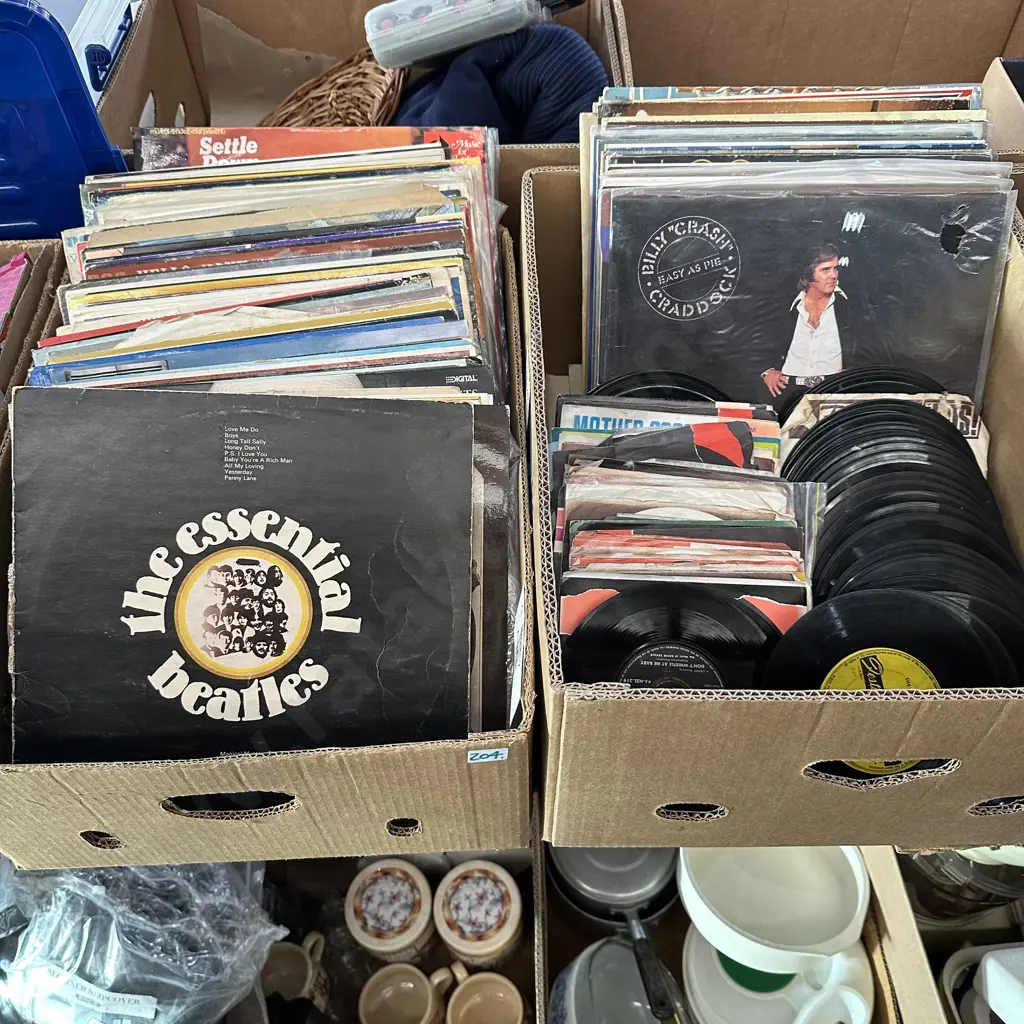 Two boxes of records including The Beatles, 45s etc. Image 1++