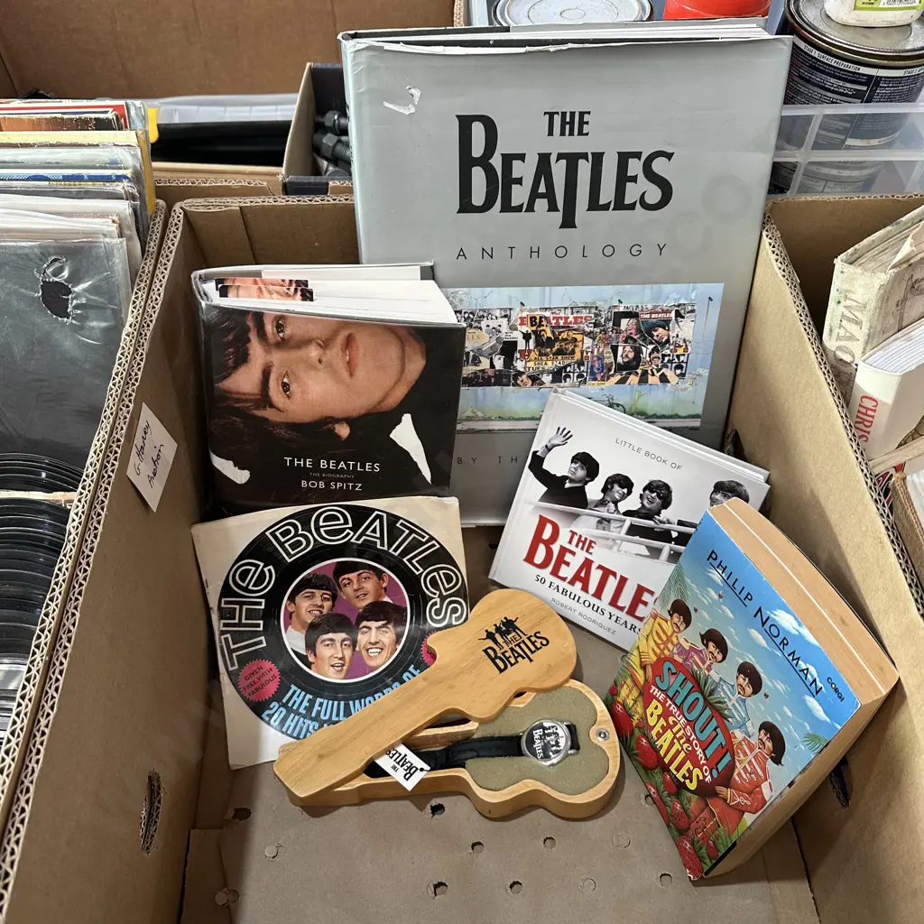 Box lot of The Beatles books and memorabilia. Image 1++
