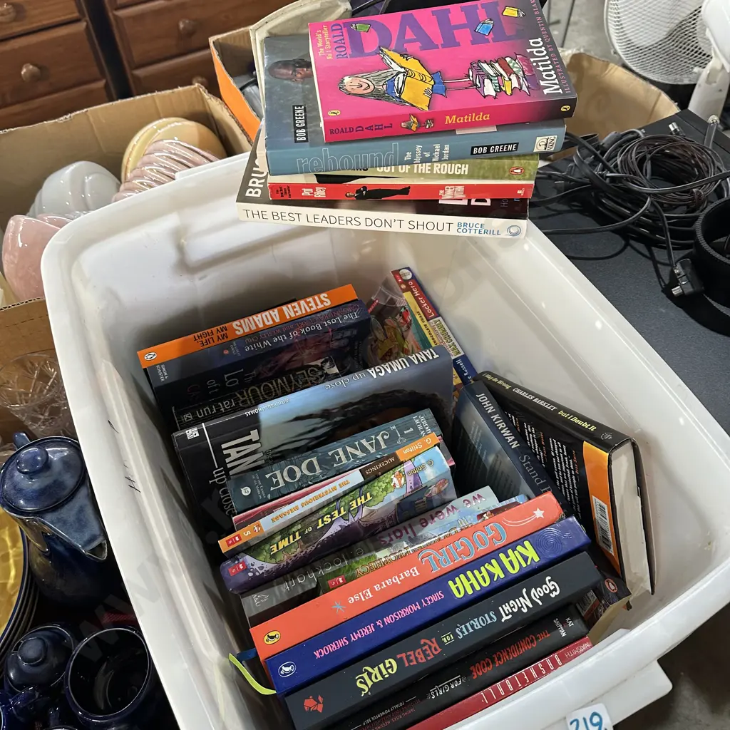 Bin of books. Image 1++