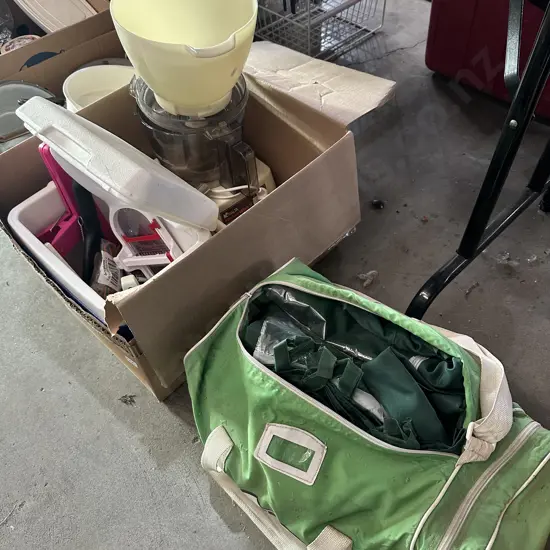 Ralta food processor, chilly bin and contents, Milo bag and contents, etc.