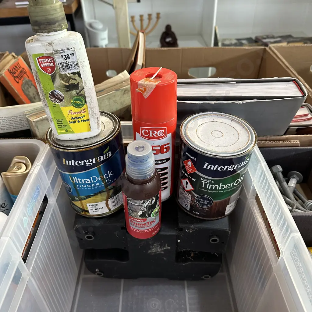 Bin of rat station, timber oil and CRC can etc. Image 1++