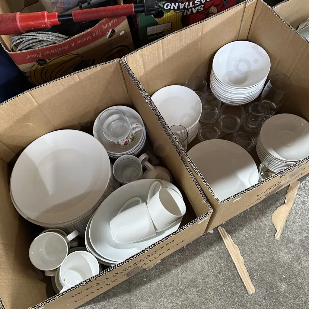 Two boxes dinnerware plates and glasses etc. Image 1++
