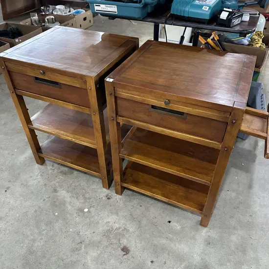 Pair of solid bedside tables by Litchfield & Jones (has hidden drawer)