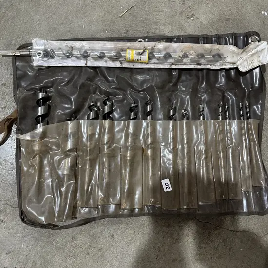 set of wood bits and long drill bit