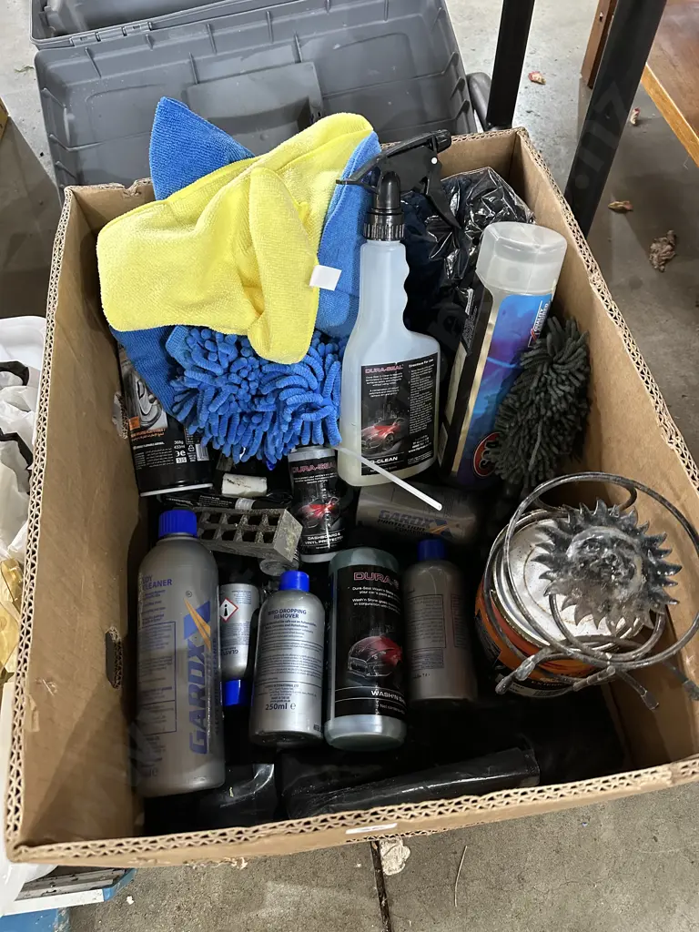 Box lot of paint and car cleaning products etc. Image 1++