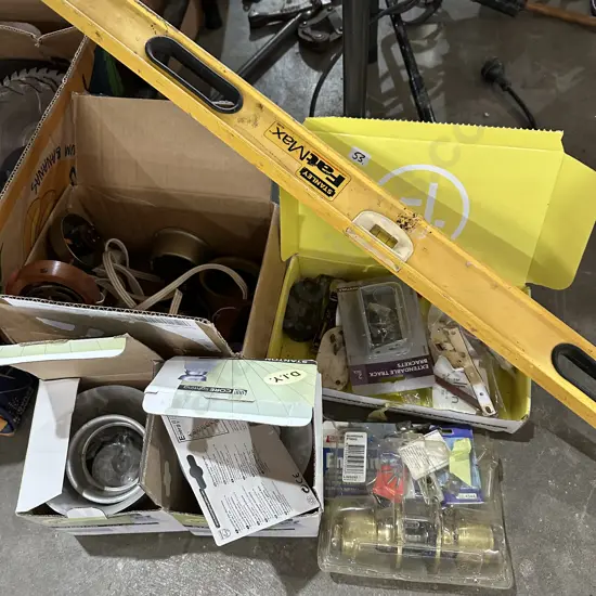 Lights and door hardware plus 120cm Stanley Level.