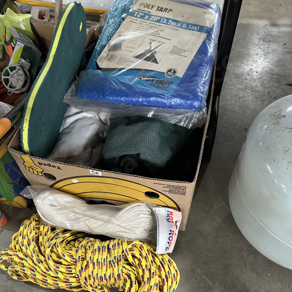Box lot tarp and ropes etc. Image 1++