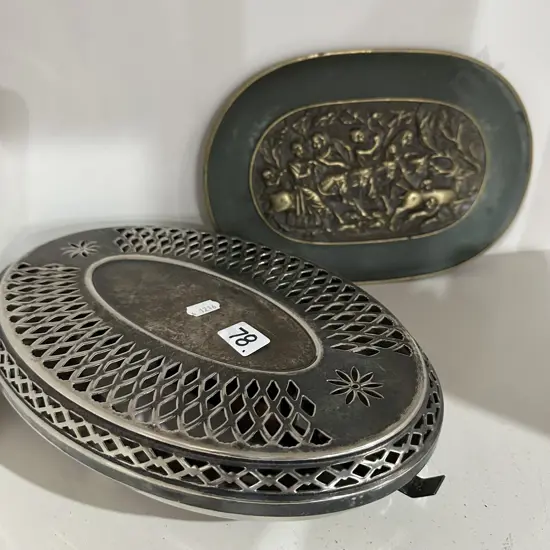 Edwardian plate warmer plus heavy brass wall plaque