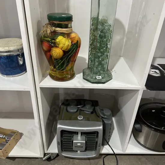 marble vase, preserves, evantair cooler