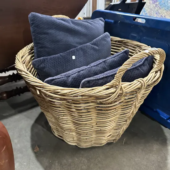 Wicker basket and cushions
