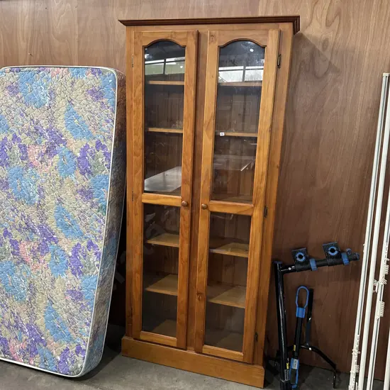 Pine glass front cabinet