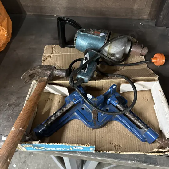 Record corner cramp, electric  drill & hammer
