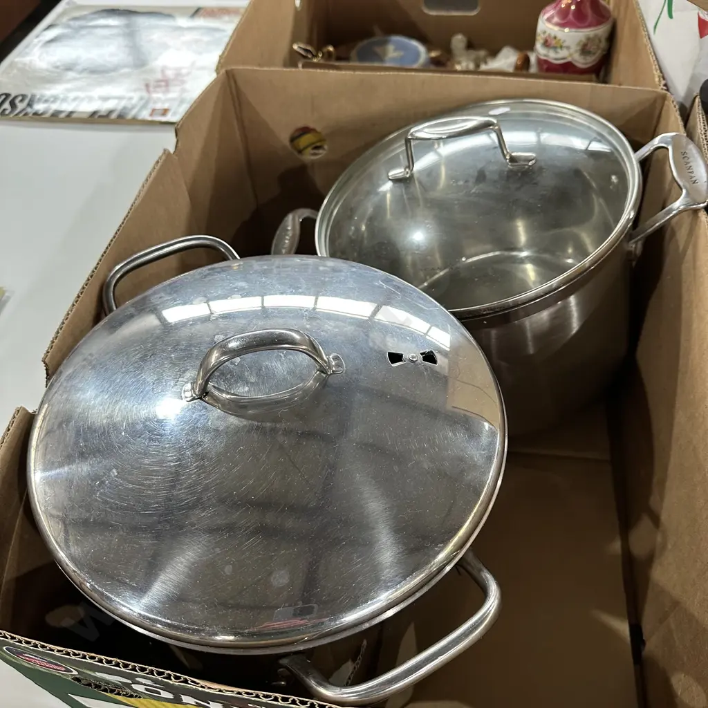 Box lot Scanpan stock pot plus other. Image 1++