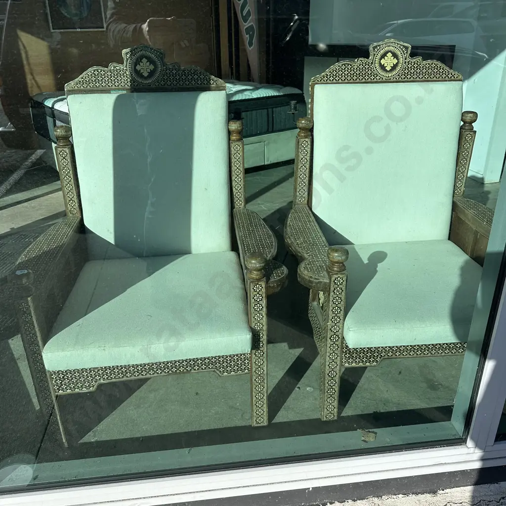 Pr of Syrian antique inlay chairs Image 1++