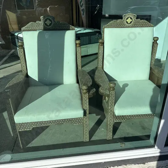 Pr of Syrian antique inlay chairs