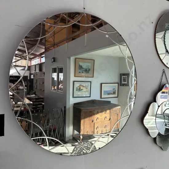 large round Art Deco mirror 81cm
