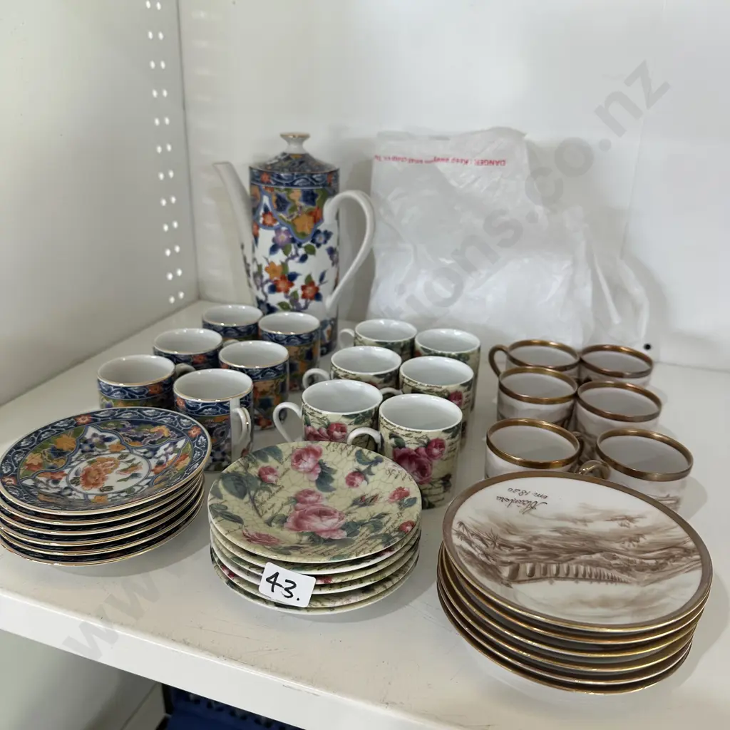 3 sets of demitasse coffee cups and a coffee pot Image 1++