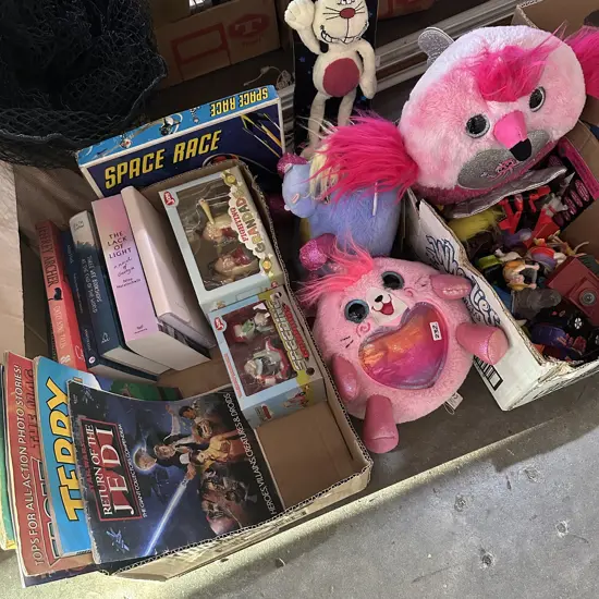 Lot of collectable toys and comics, books, figures and soft toys etc.