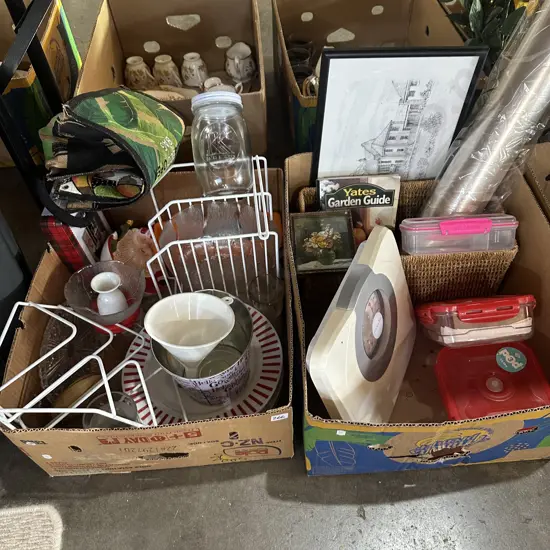 Two boxes scales, sistema container, plates and stackers etc.