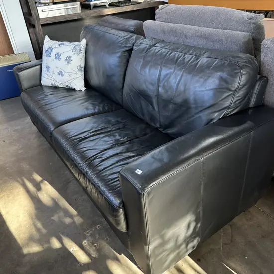 Black leather 3 seater sofa