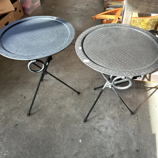 Pr folding wrought iron base side tables