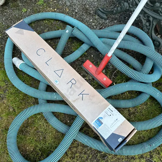 Clark rail shower plus pool hose & window washer broom