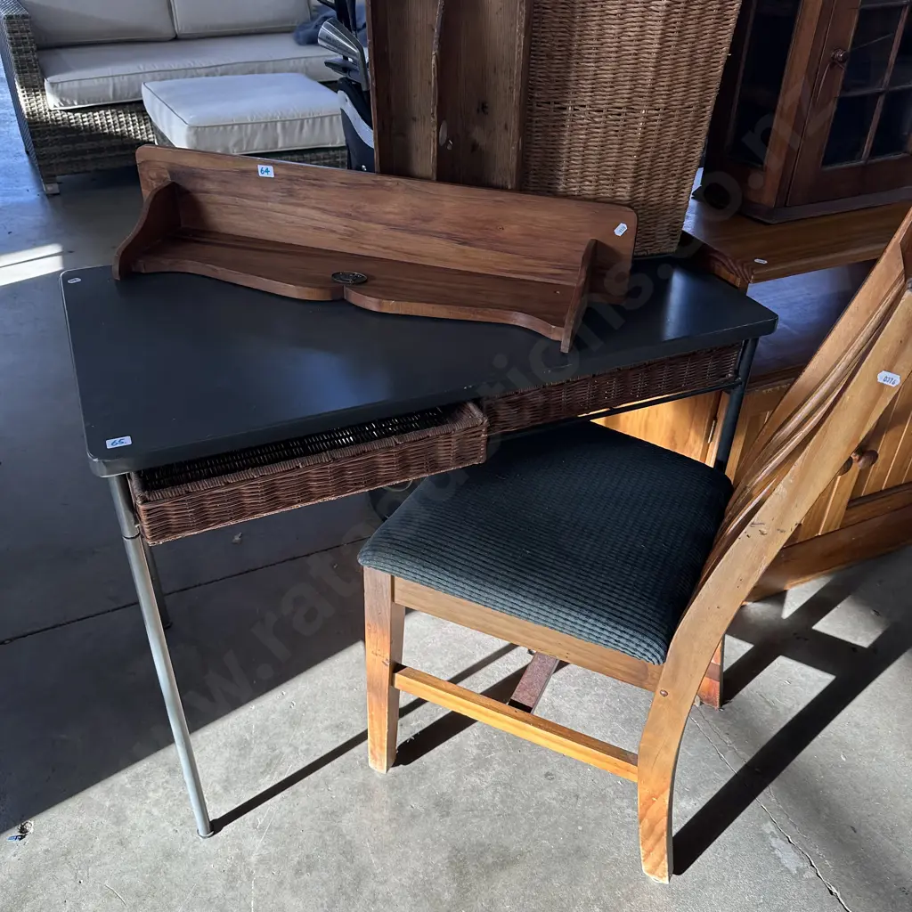 metal desk with wicker drawers plus chair Image 1++
