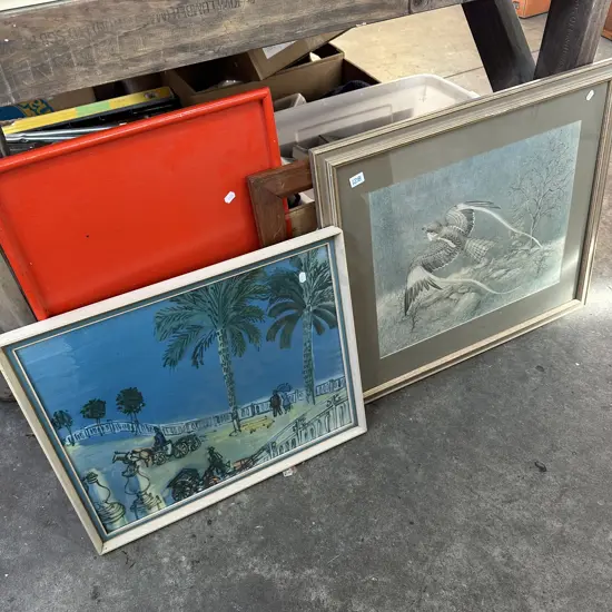 pictures, frame and tea tray