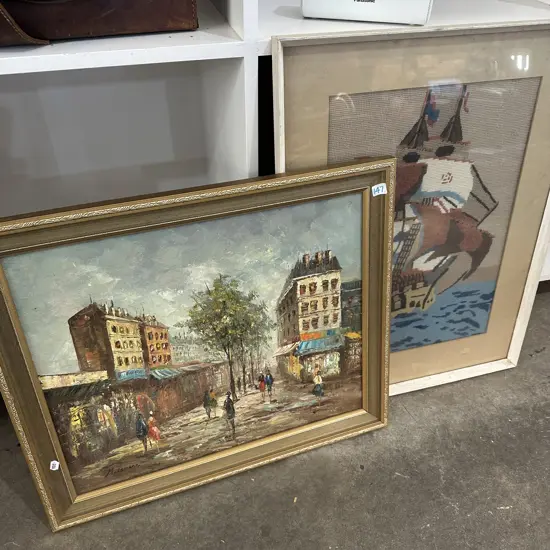 signed painting plus tapestry