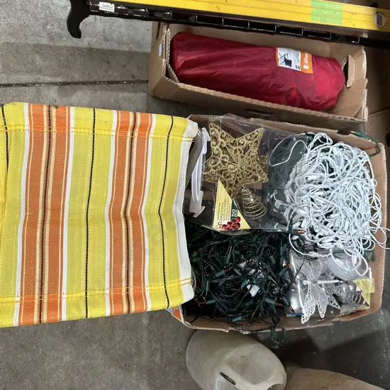 camping chair and xmas decorations