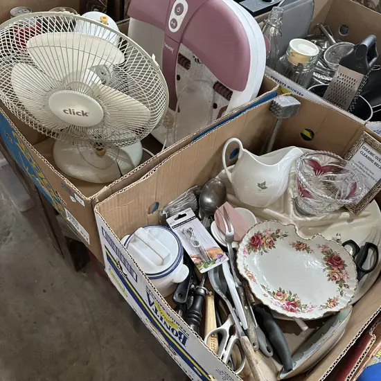 2 boxes, fan, foot massage, utensils etc