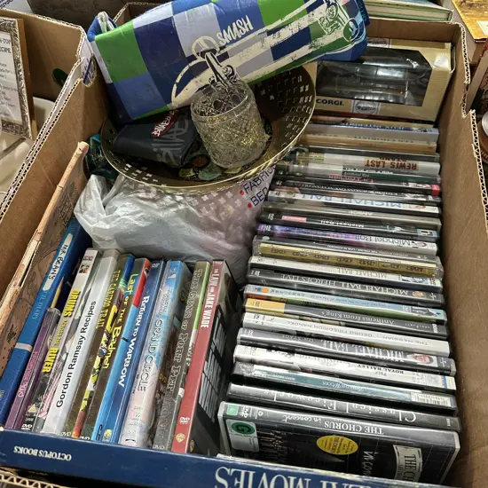 DVDs, Corgi car, wallet etc