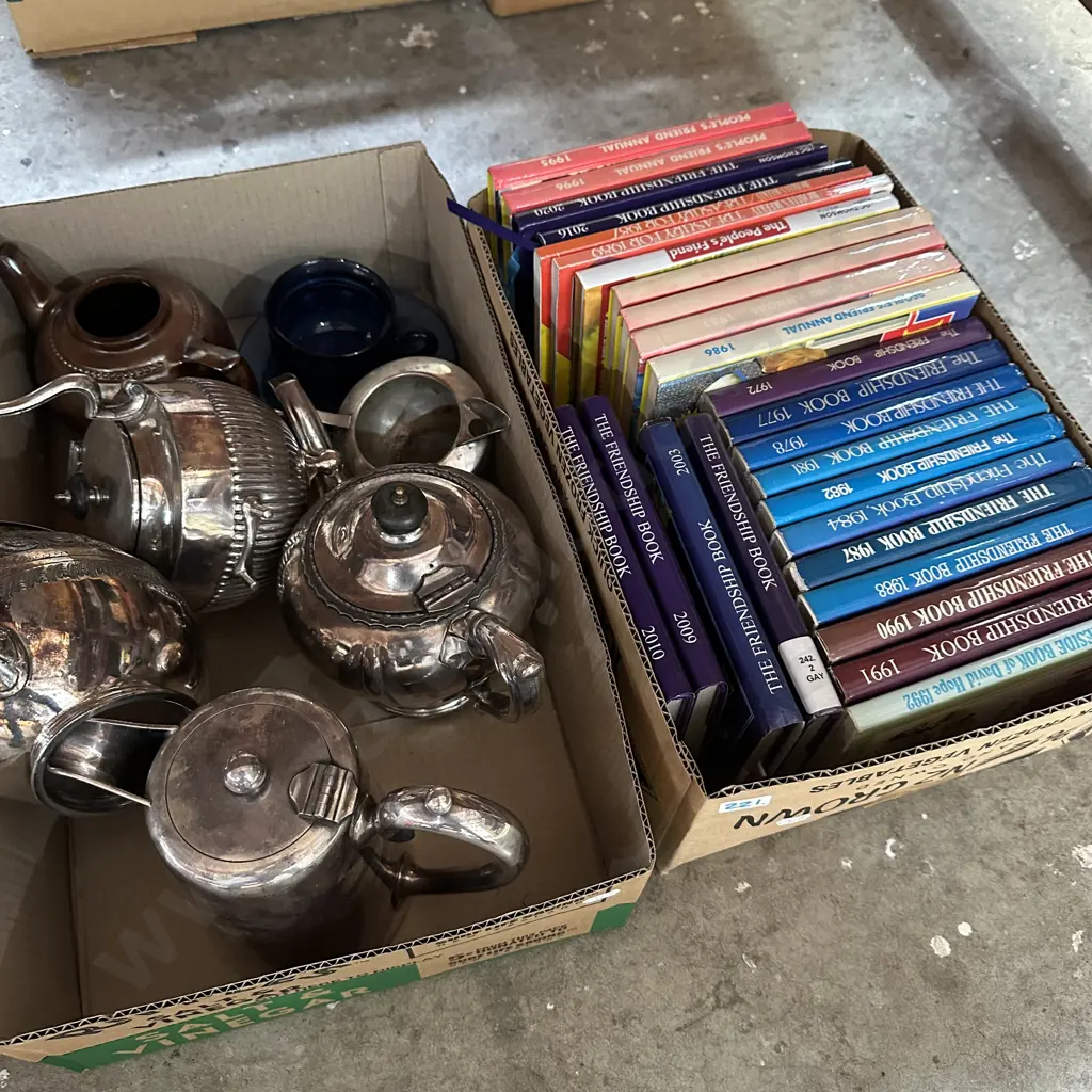 2 boxes teapots and books etc Image 1++