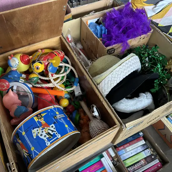 2 boxes toys , hats etc