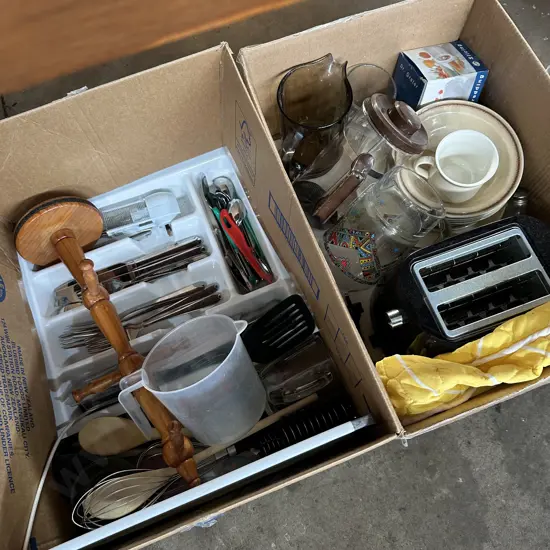 2 boxes kitchenware and cuttlery