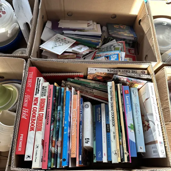 2 box books, cards etc