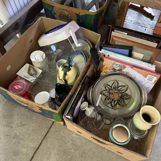 2 box pottery, shredder etc