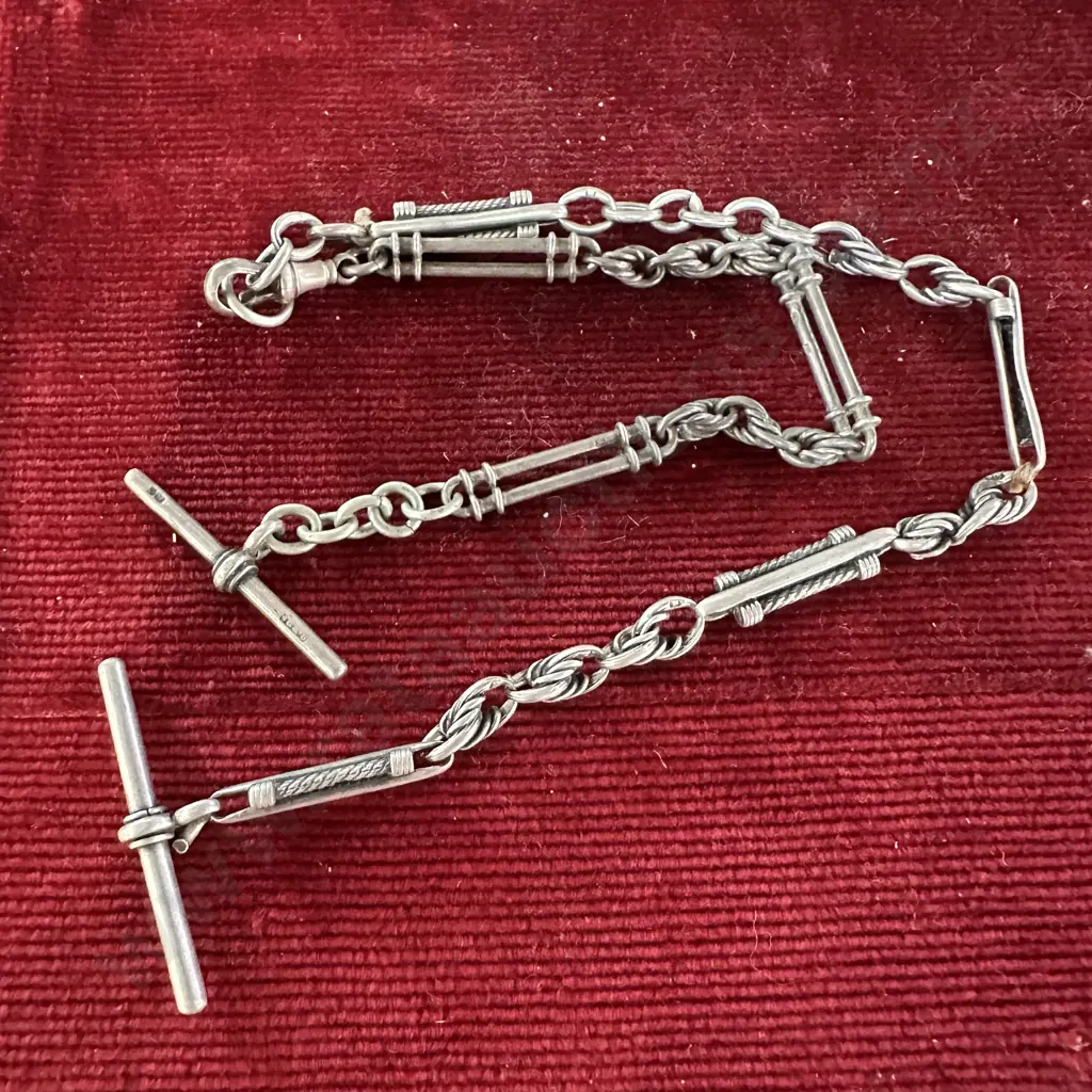 Sterling Silver double fob chain 40.7g Image 1++