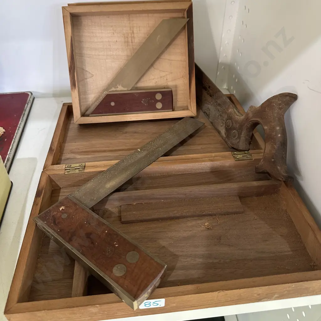 Colen Clenton hand made  Brass & Australian hardwood 45deg & square (boxed) + tenents saw Image 1++