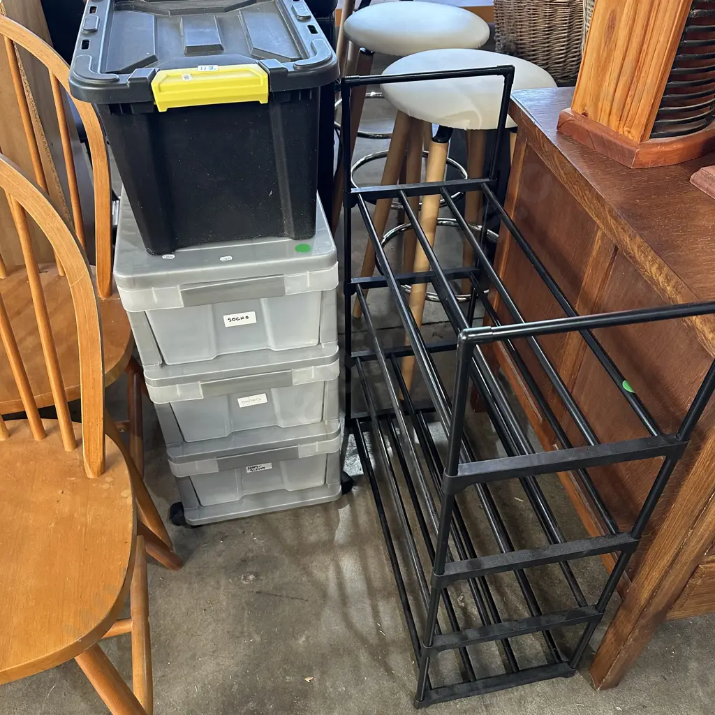 plastic drawers, shoe rack and bin Image 1++