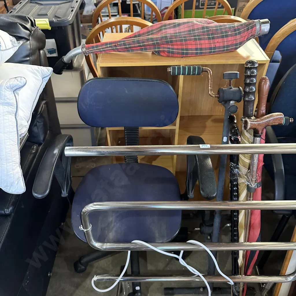 towel rail, office chair, cubes, golf shag bag (full), walking sticks etc Image 1++