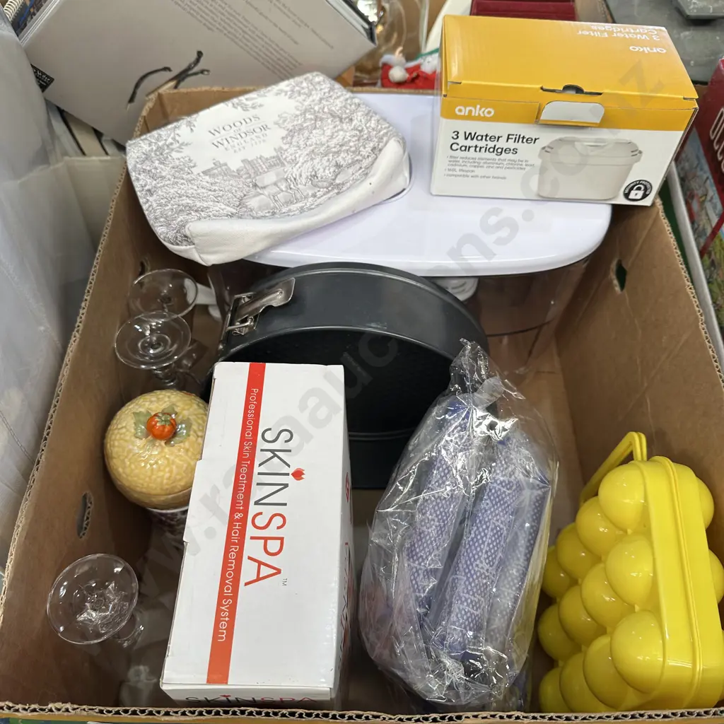 Box lot water filter and cartridges, cake tin, skin spa etc. Image 1++