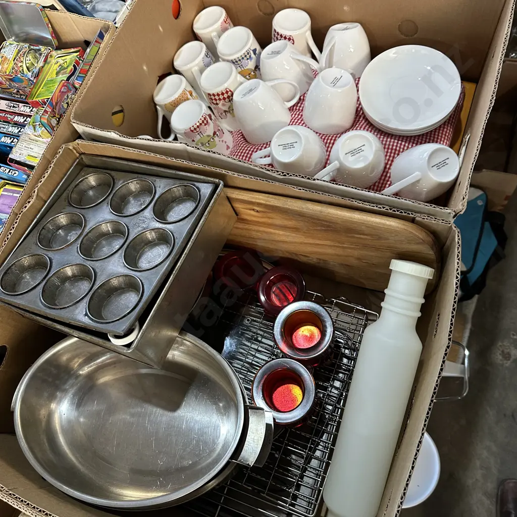 Two boxes baking and dinnerware etc. Image 1++