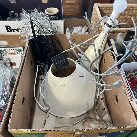 Box lot lamp, solar garden lights and jewelry tree.