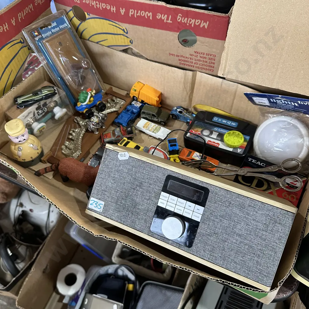 Box lot radio and toy cars etc. Image 1++